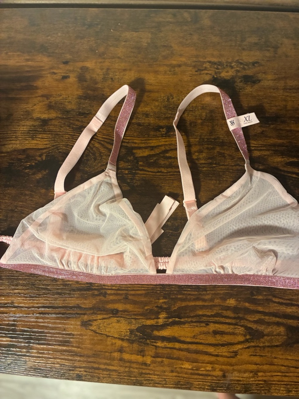 Victoria's Secret Pale Pink Sheer Mesh Bralette with Glitter Band